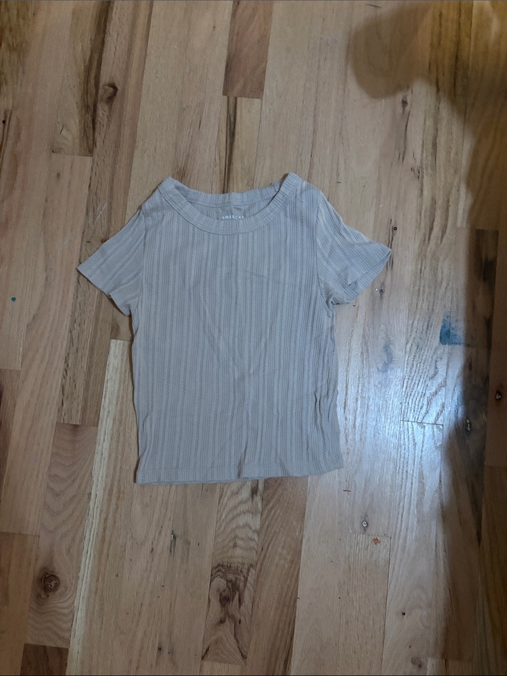 American Eagle Light Beige Ribbed Short Sleeve Top